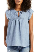 Levi's Women's Rachel Flutter-Sleeve Denim Blue Blouse (293750000) Size M/XL NWT