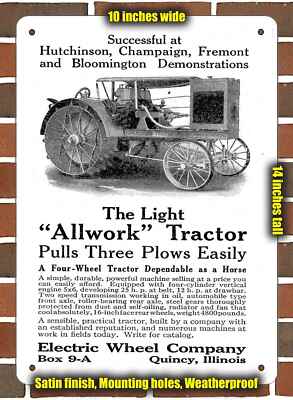 Metal Sign - 1916 Electric Wheel Company Tractors- 10x14 inches