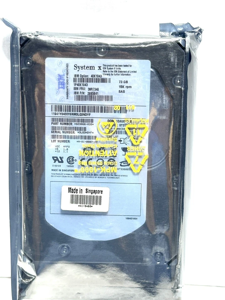 IBM System X 40K1043 - IBM FRU 39R7348  73 GB SAS HDD 15K RPM with Caddy- New - Image 2 of 4