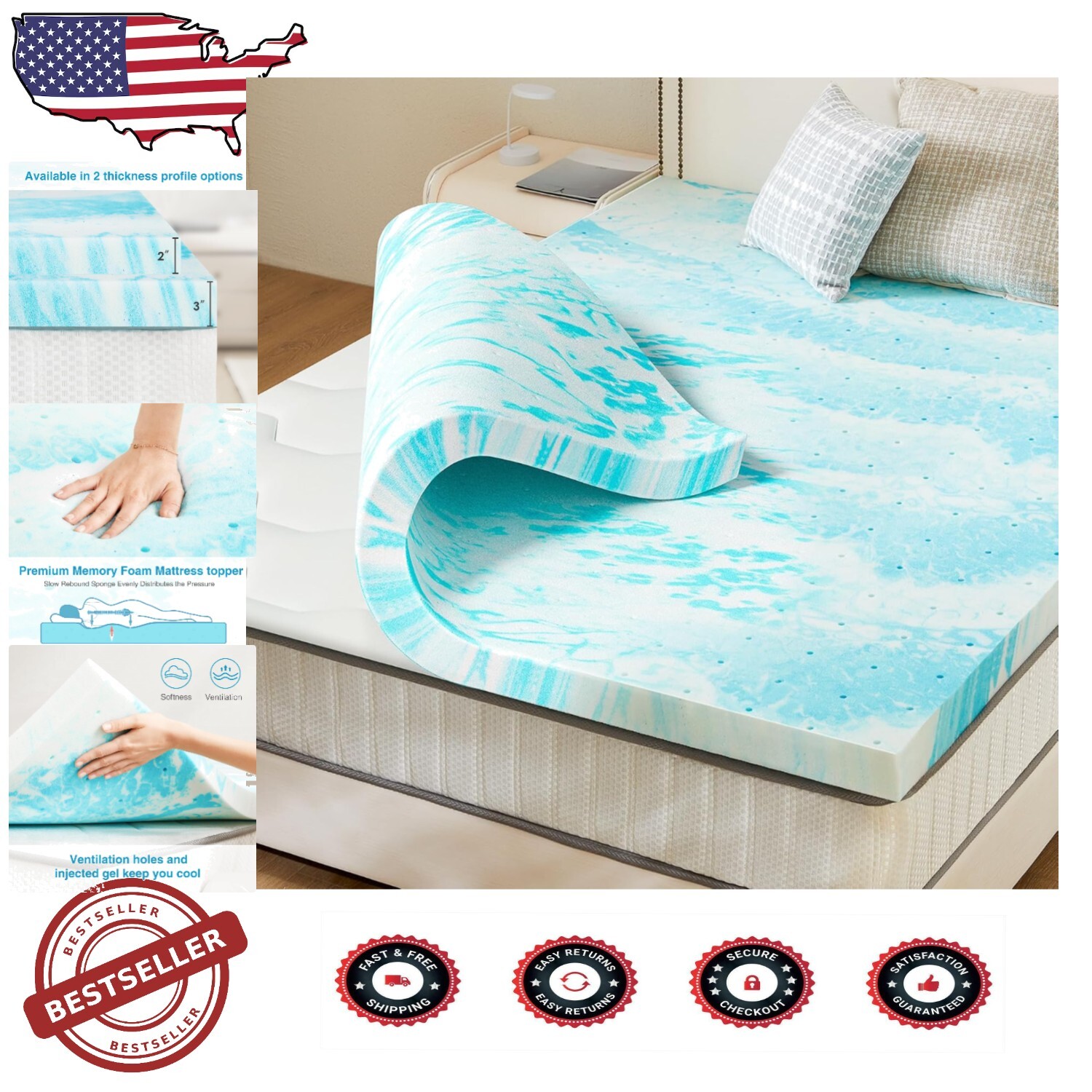 Cooling Gel Memory Foam Mattress - 3 Inch Ergonomic Full Size Support  