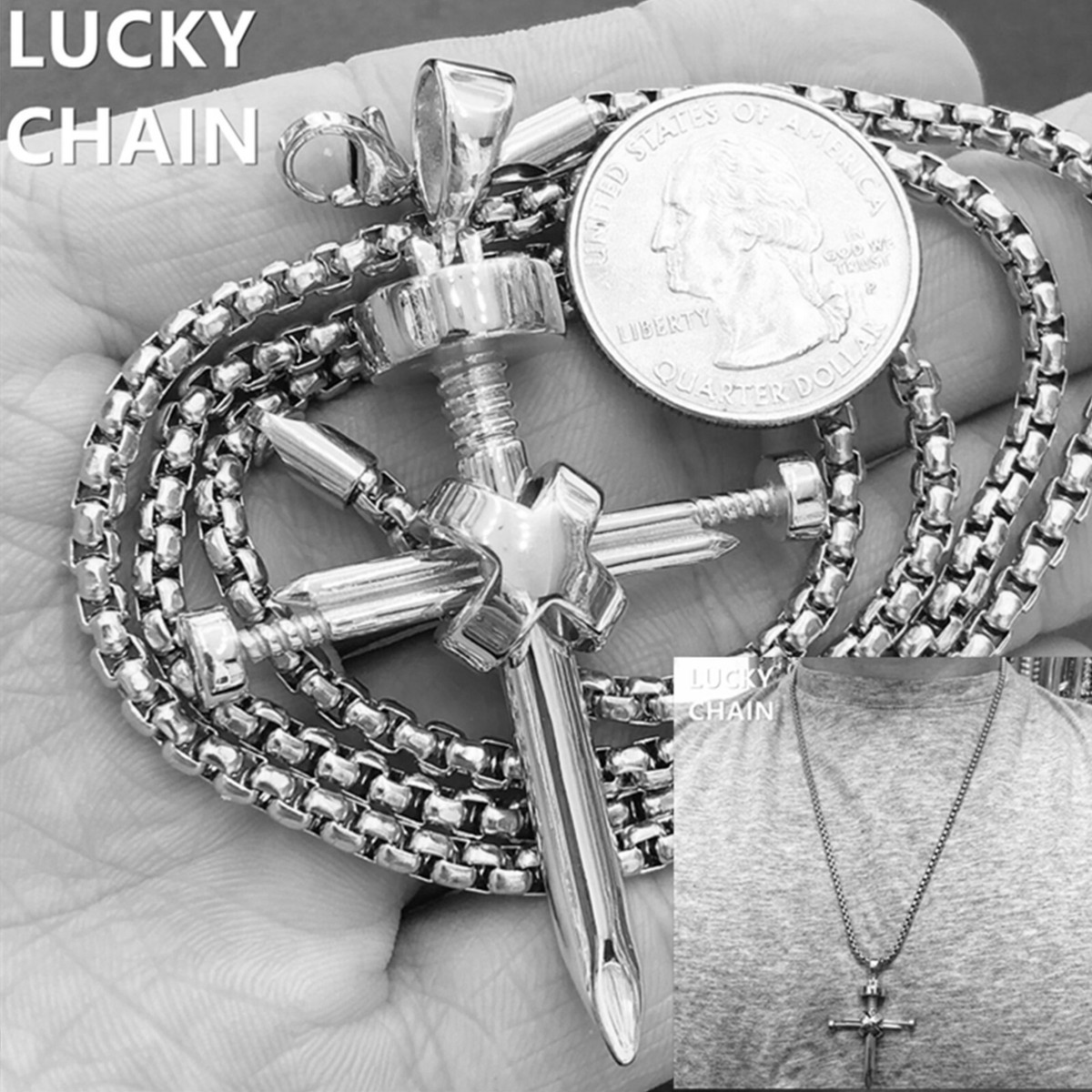 STAINLESS STEEL SILVER NAIL CROSS PENDANT 24