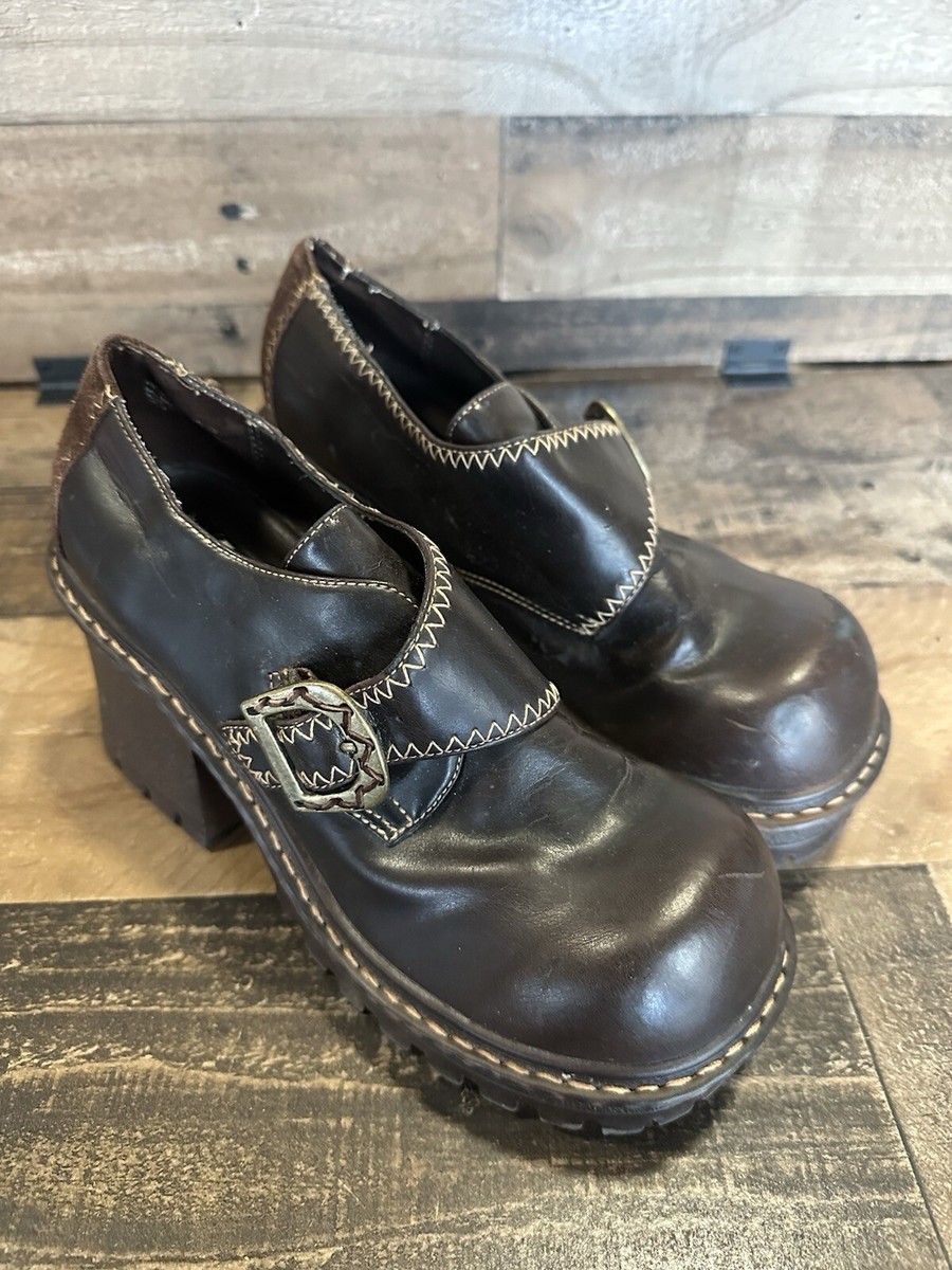 90s L.E.I. Brown Chunky Platform Buckle Shoe Grunge Women's Sz 8