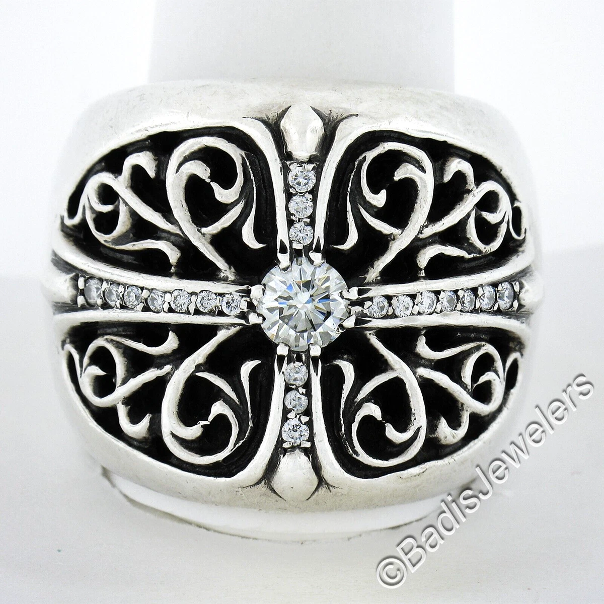 Chrome Hearts 2002 Large Keeper Men s Sterling Silver 0.77ctw Diamond Band Ring