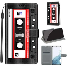 For Various Phone Retro Tape Cool Flip Magnetic Wallet Card Bag Dustproof Case