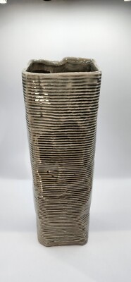 West Elm Vase  Rectangular  12'' Striped Minimalist Industrial Style Modern EUC