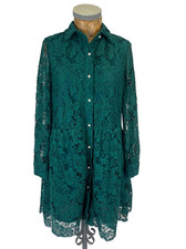 ZARA SHIRT DRESS XS 6 GREEN Floral Lace Stretchy Button Long Sleeve Short Boho
