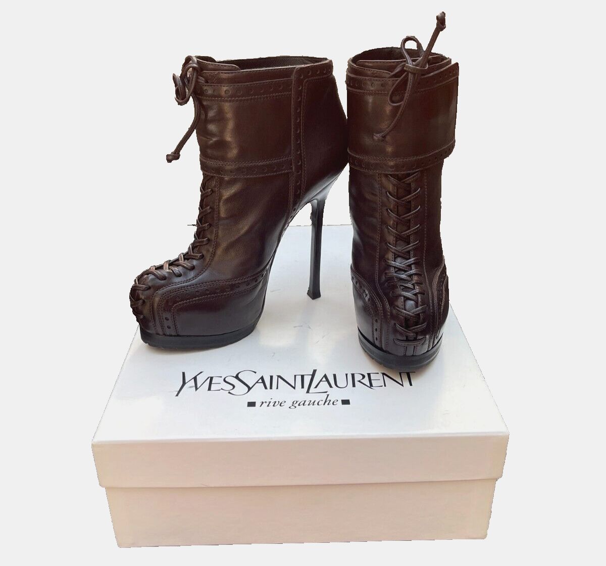 Stivaletti YSL Yves Saint Laurent Tribtoo in pelle marrone plateau $1.349