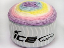 3-Skein Lot Cakes Baby Fine Yarn Acrylic 3x100g/360m Lilac Pink WhtYellow Blue