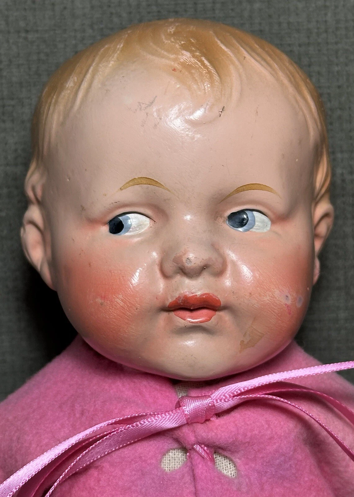  vintage grumpy composition stuffed doll side glancing eyes 