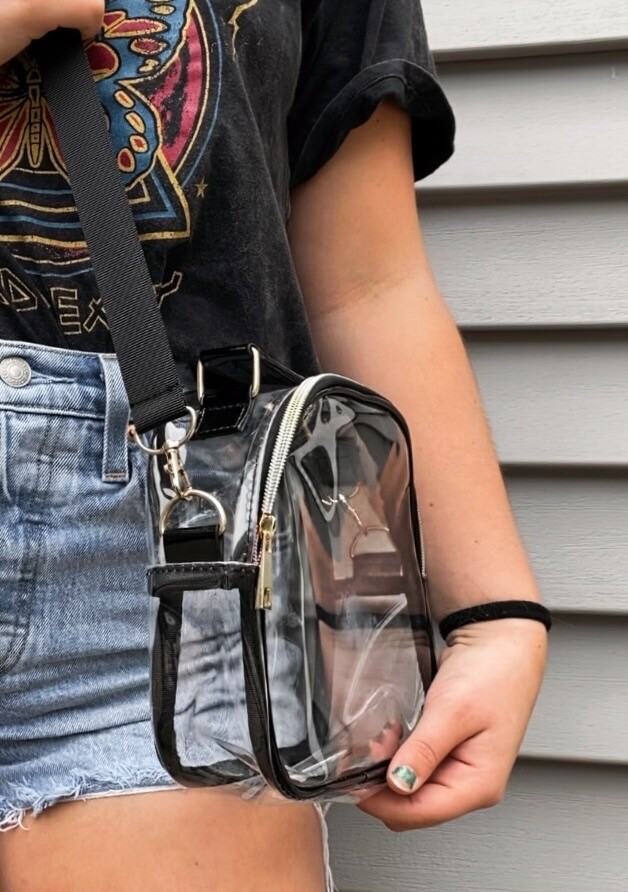 Clear Game-day Womens Bag Crossbody Purse with Black Trim And Strap