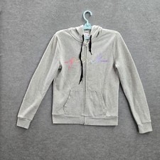 PINK Women Hoodie S Gray Fleece Long Sleeve Cotton Polyester READ