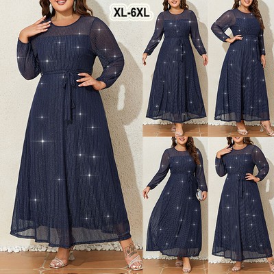 Plus Size 18-28 Womens Lace Mesh Shining Maxi Dress Evening Cocktail Ball Gown