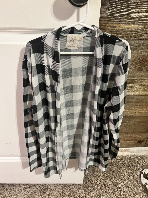 Girls Black And White Checkered Cardigan Size 8/10