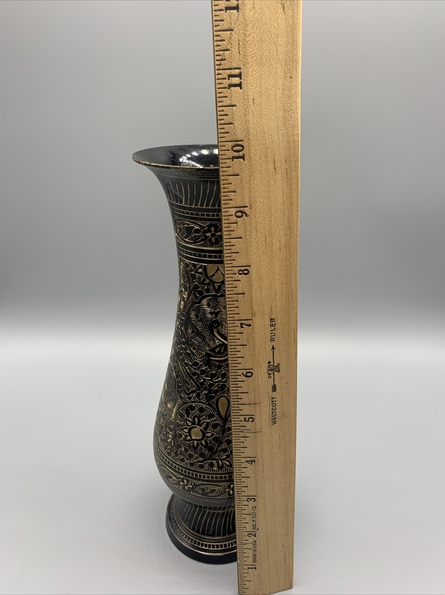 Vintage Brass Etched 20” Peacock Floral Design Vase India | eBay
