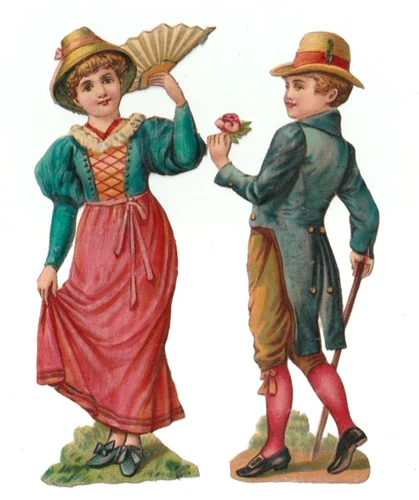 Oblaten Scraps die cut Kinder hochwertig Mädchen Flirt Kavalier, Fächer  12cm