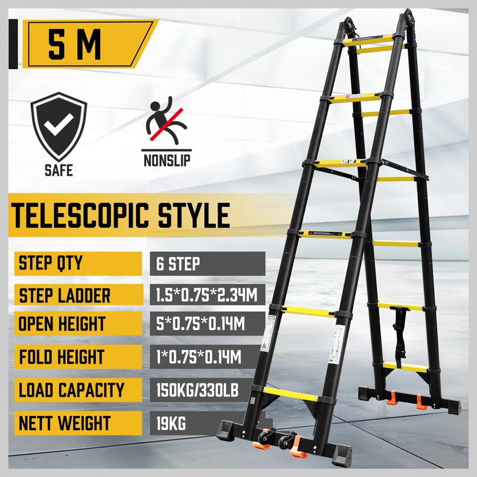 4.2/5M Telescopic Aluminium Ladder Extendable Telescope Folding Step Ladder - image 4 of 4