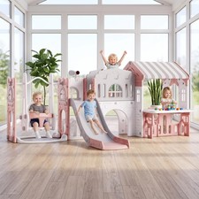 9 in 1 Kids Playhouse Slide Swing Set Indoor Outdoor Large Activity Play Center