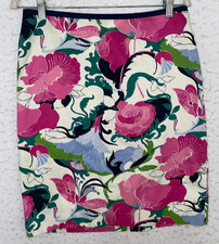 Talbots Women's 8P Colorful Floral Pencil Mini Skirt Cotton Pink Multicolor