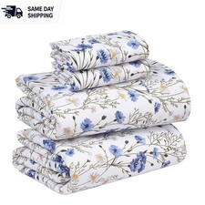100% Cotton Percale Full Size Sheets, Cooling Sweet Pea, 4 Piece Set