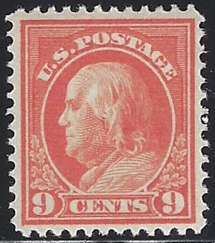 U.S., 1914, Scott #415, 9c Salmon Red, Perf. 12, Wmk. 190, Mint, O.G., N.H.