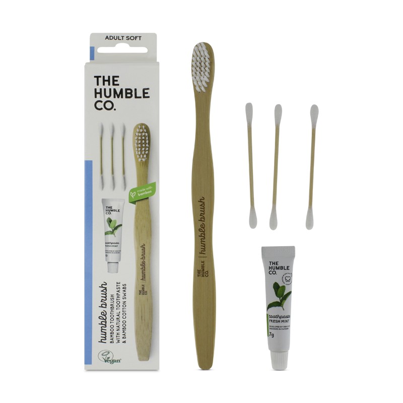 Bamboo Toothbrush Natural Toothpaste & Cotton Buds By The Humble CO.