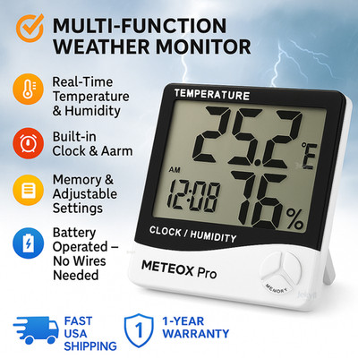Medidor Digital De Humedad Y Temperatura Ambiental Higrometro Para Interiores US