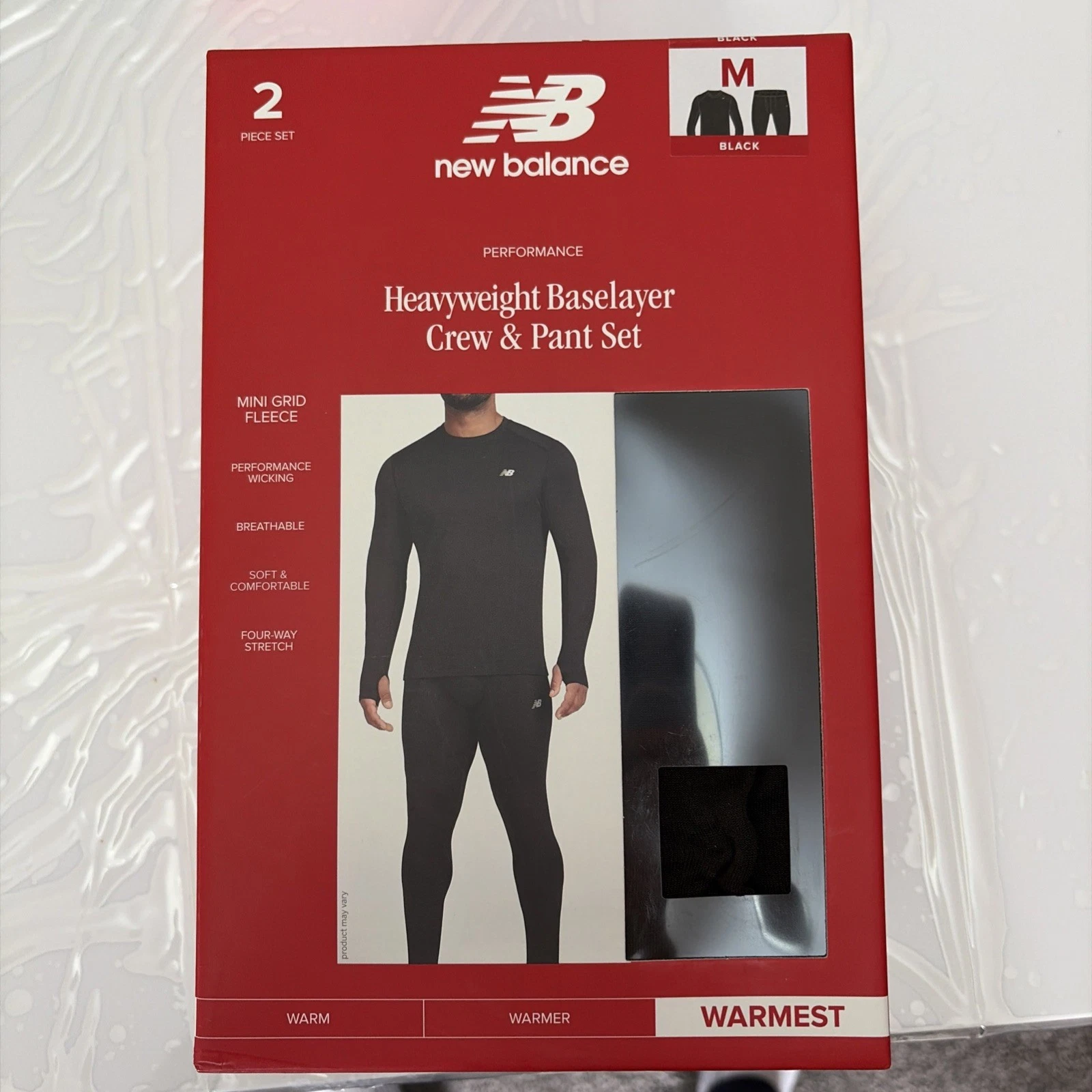 New Balance Mens Base Layer Set Long Sleeve Top Long Bottoms - M - Black Warmest