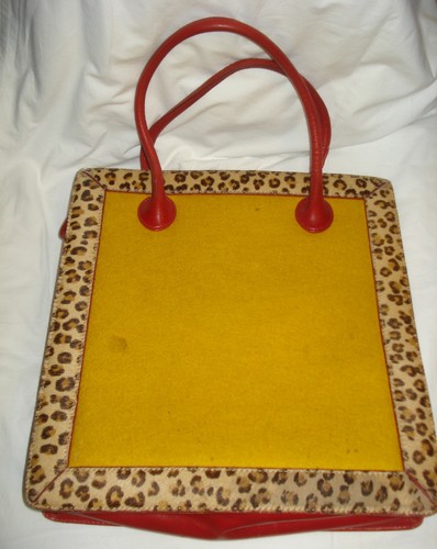 Vintage Nicole Miller COLLECTION Wollfilz LEOPARDENMUSTER KALBSHAAR TASCHE - Bild 4 von 5
