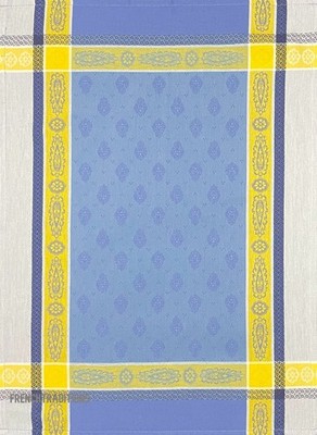 French Provencal Jacquard Dish Towel, Vaucluse Geometric - Blue - Made in France