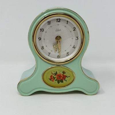 Vintage Emes Musical Windup Clock Mint Green Only Clock Working w/ Box