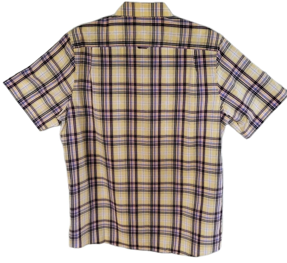 Camisa Nordstrom Para Hombre XL Amarillo/Azul Rayas Manga Corta Cuello Abotonado Foto 4 de 4