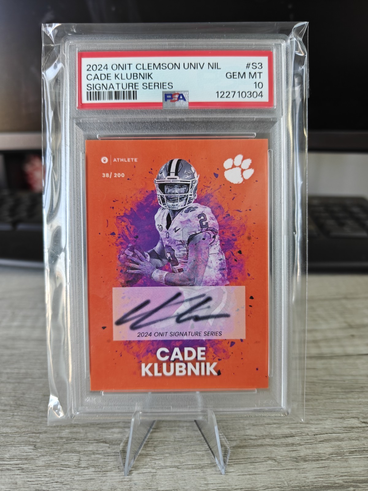 Cade Klubnik Clemson Tigers 2024 ONIT Athlete AUTO #S3 /160 Clemson PSA 10 