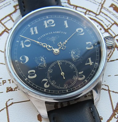 Big Vintage wristwatch SYSTEM Glashutte high-quality movement, steel 48mm case.