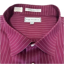 Paul Fredrick 20 37 Dress Shirt Burgundy Pinstripe Non-Iron FRENCH CUFF 34" PTP