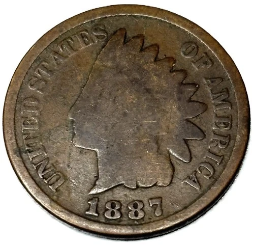1887 Indian Head Cent Penny - Good Condition One Cent 1c US Coin - 0545