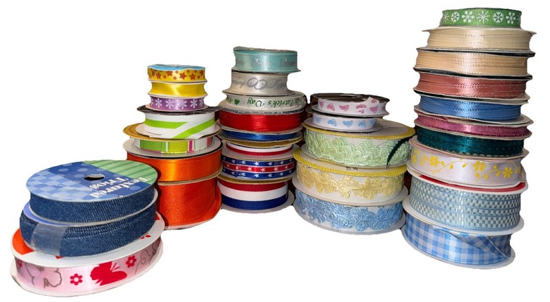 Bulk Assorted Crafting, Colorful, Decorative & Holiday (33) Ribbon Spools Lot