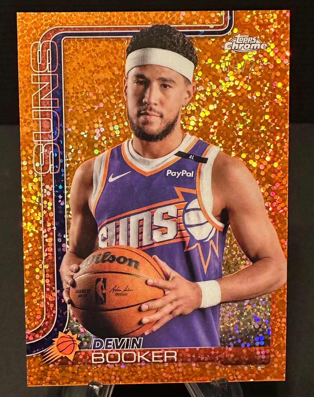 2025-26 Topps Chrome #195 Devin Booker Orange Speckle Image Variation /25