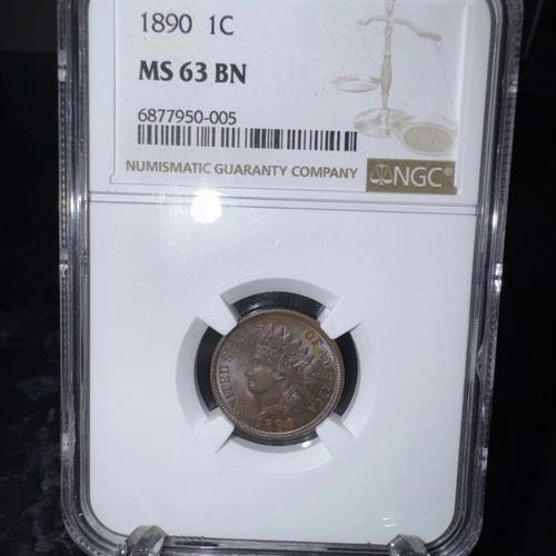 NGC MS-63 BN 1890 Indian Head Cent, Richly Hued, Lustrous specimen.