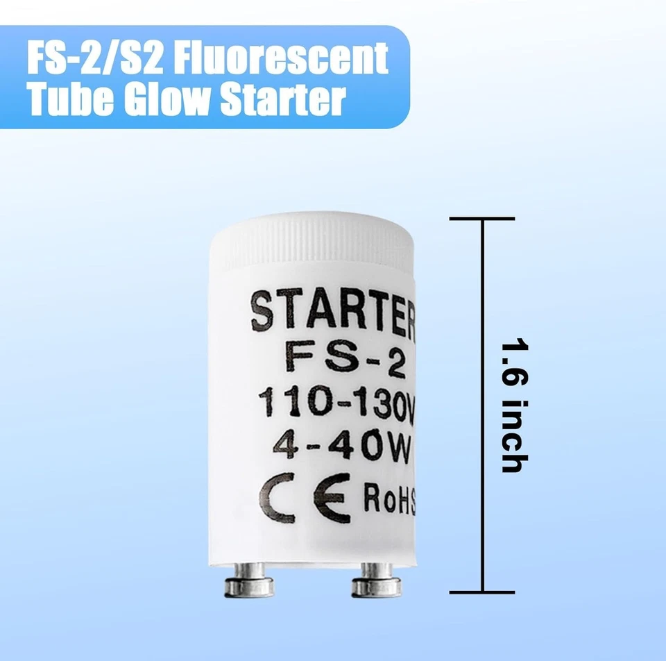 Fluorescent Starter FS-2 FS-5 4-40W T8 Preheat Lamps Indoor 10-Pack Long Life - Image 3 of 4