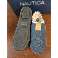 Nautica Scuff Slipper Mens Size 8 Navy Cream Lunna Felt Faux Shearling Lined
