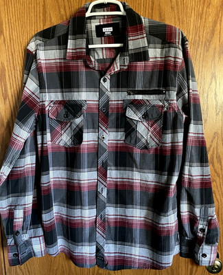 Hype Multi-color Plaid Button Front Shirt Long Sleeves 2 Pockets Men's Size Lg.