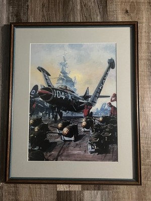''Panther Launch'' print captures a F9F-2 Panther on the flight deck. Artist Legg