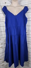 Old Navy Blue Seersucker Maxi Dress XL Ruffle Tiered Tie Back Peasant