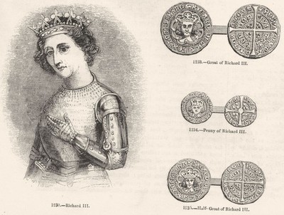 KÖNIGE. Richard III; Groat of; Penny Half- 1845 altes antikes Druckbild