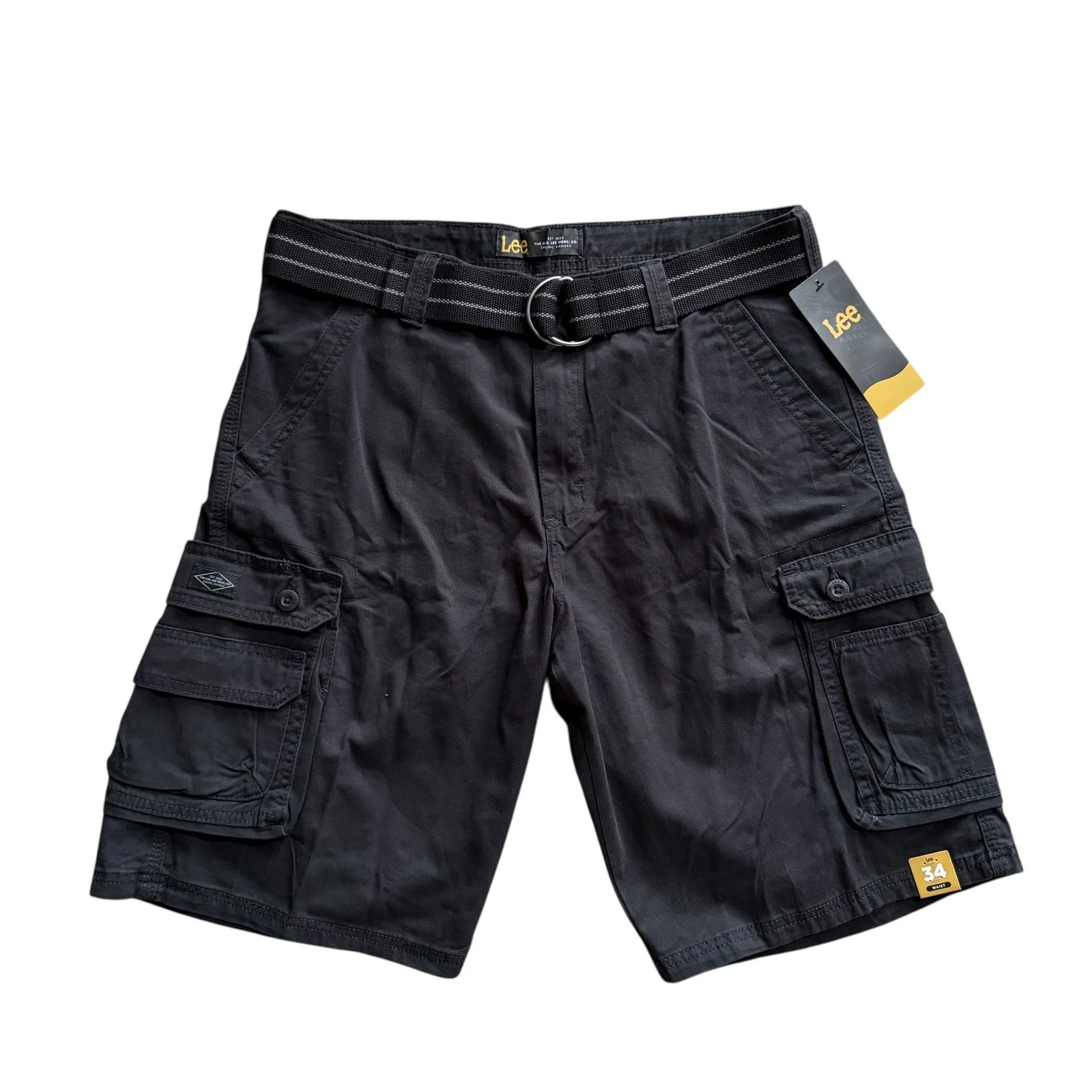 Lee Men's Relaxed Fit Wyoming Belted Utility Pockets Cargo Shorts Black All Size