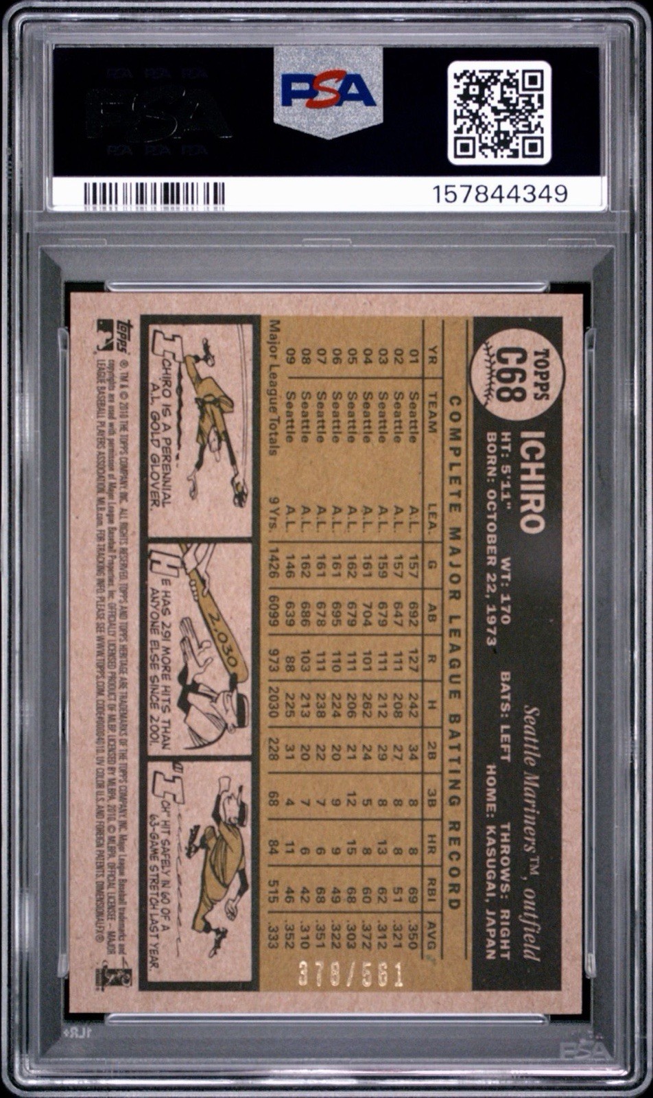 Topps 2010 Heritage Chrome Ichiro Suzuki Refractor /561 #C68 PSA 9 view 2