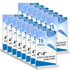 Acrylic Sign Holder 4x6, 15 Pack Clear Double Sided Menu Vertical Display Sta...