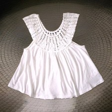 NWT LUCKY BRAND Crochet Yoke Cotton Top Women's sz S White Boho Peasant MSRP 89