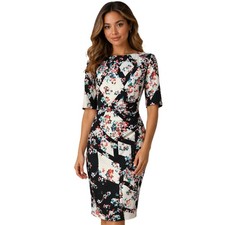 LK Bennett London Dress Size 14 Ruched Floral Print Sheath Knee Length Elegant