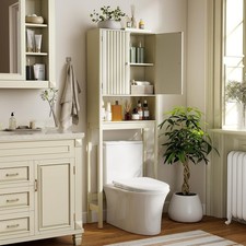 Over The Toilet Storage Cabinet, Bathroom Organizer w/Fluted Doors, Adjustable